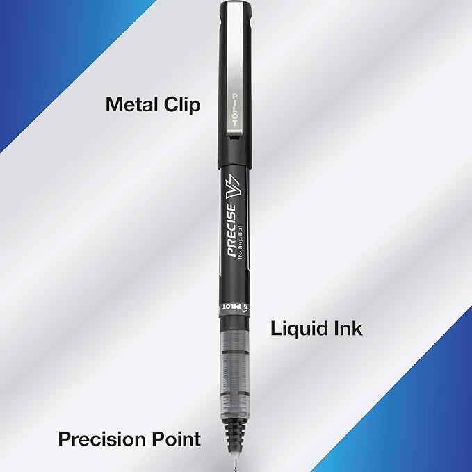 Pilot, Precise V7, Capped Liquid Ink Rolling Ball Pens, Fine Point 0.7 mm, Black, Pack of 4