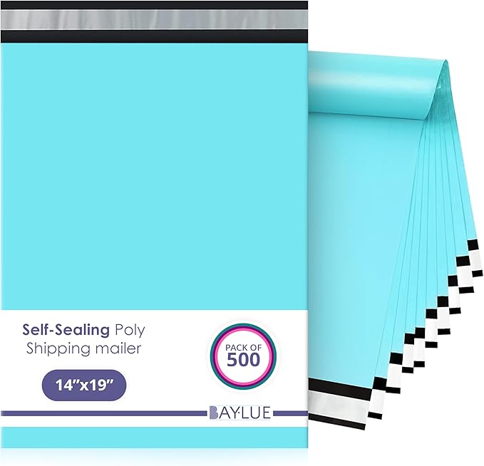 Teal Large Poly Mailers 14.5x19 Inch | Strong Adhesive Self-Seal Mailer Bag | Tear, Tamper, Water Resistant Shipping Envelopes | Thick Strong polymailer Bags | Clothing Shipping Bags | 500 Pcs Bulk