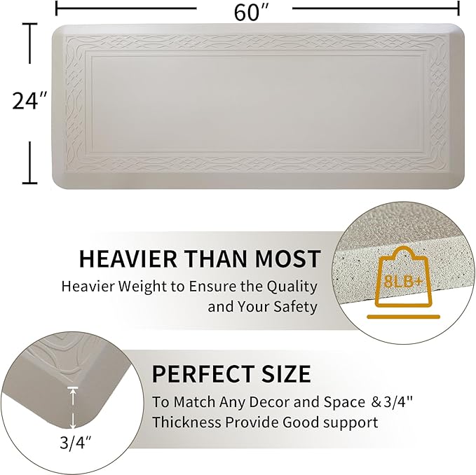 24 x 60 Inch Extra Support Anti Fatigue Comfort Kitchen Mat, Waterproof Long Kitchen Runner, Non-Slip Standing Desk Mat, Commercial Pads for Offices, Home, Garages (Bordeaux Cabblestone, 24'' x 60'')