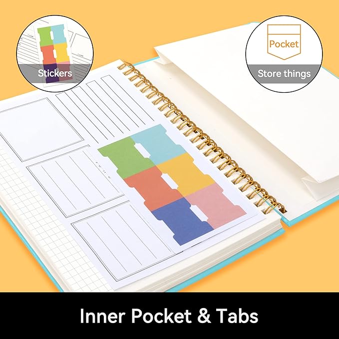 Alltree Large Graph Notebook Journal for Work, Engineering Paper Notebook, Leather Hardcover Spiral Notebook with Pen Loop, Pocket, Stickers, 160 Pages, Journal for Women & Men, Sky Blue(6"x8.5")