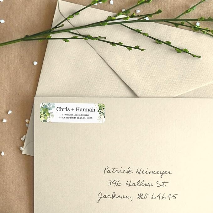 Greenery Frames Rolled Address Labels/Roll of 500 Personalized Address Labels/Designer Return Address Stickers in Elegant Plastic Dispenser
