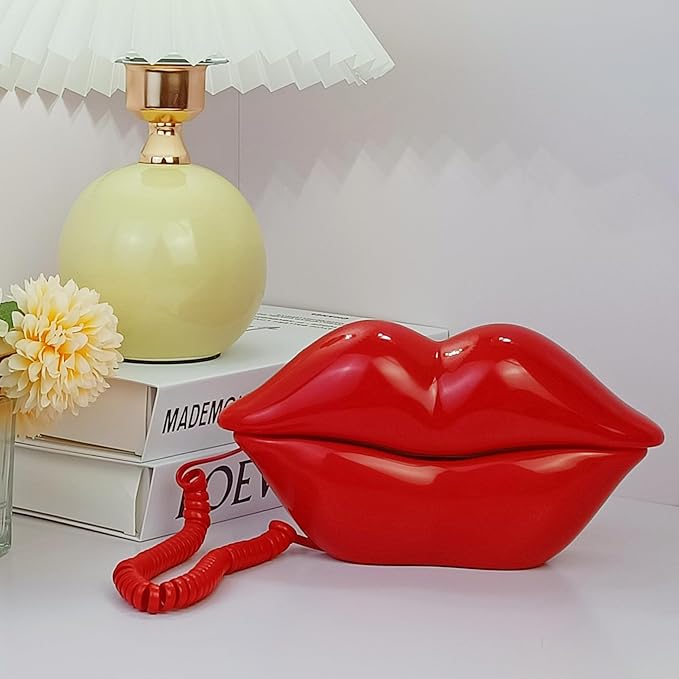 Corded Lip Phone, Benotek Novelty Landline Phone for Home/Office/Shops/Party Decor, Real Wired Funny Mouth Cartoon Telephone for Gift (Red)