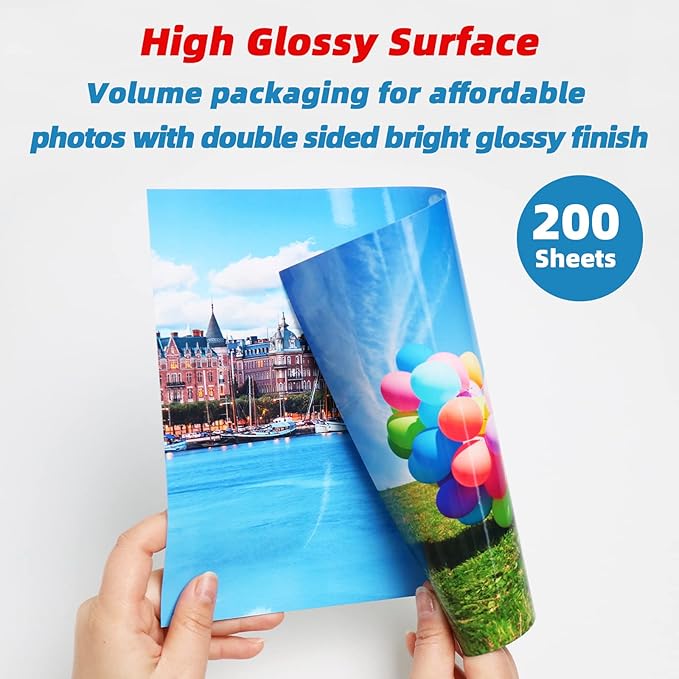 Uinkit 200 Sheets Double Sided Photo Paper Glossy 8.5x11 54lbs Inkjet for Dye Ink 200Gsm Value Bulk Pack Picture 8.5 x 11 9.5Mil for Inkjet Printing Printer (200sheets, 8.5x11)