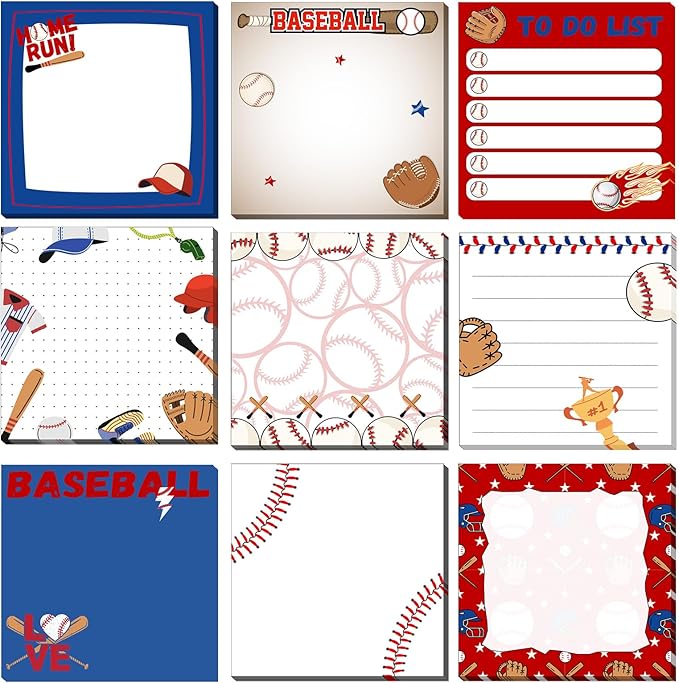 Thenshop 9 Pads Sport Sticky Notes Ball Self Stick Notepads 3x3 Inches Notes Cute Adhesive Memo Pad Gifts for Office Sports Birthday Party Favors(Baseball)