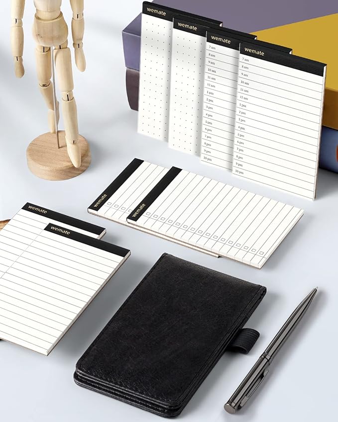 WEMATE 10 Pieces Small Notepad Holder Set Pocket Notebook - Included Mini Pocket Notepad Holder Set with 8 Memo Book Refills and Metal Pen for Meetings, Daily Records, and Notes 3 x 5 Inch (Blue)