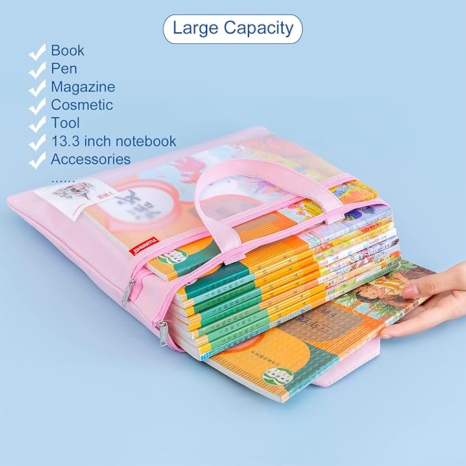 pendancy Mesh Zipper Pouch 11x13.7 in, Large Double Pocket Waterproof File Bag with Handle, A4 Size Foldable Document Storage for Puzzle Project/Cross Stitch/Travel/Office（Green）