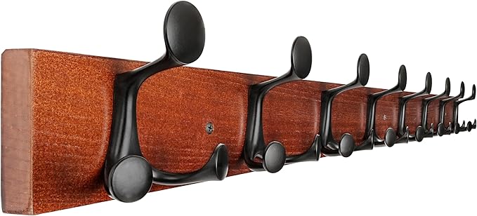 SKOLOO 43-Inch Cherry Wood Coat Rack Wall Mount with 8 Triple Hooks - Ideal for Family Entrances, Classrooms, and Pet Supplies Storage - Perfect Coat Hooks for Wall