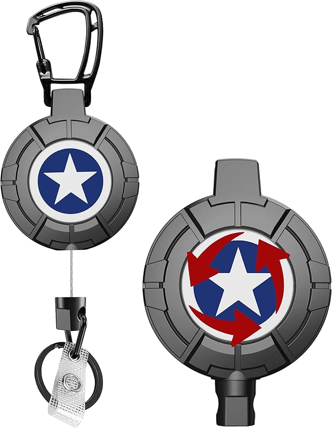 Rotating Blue Star Faceplate Badge Reel with Retractable Steel Wire Keychain, Heavy Duty Carabiner Holder, Ideal for Key & Card Storage Gift for Men