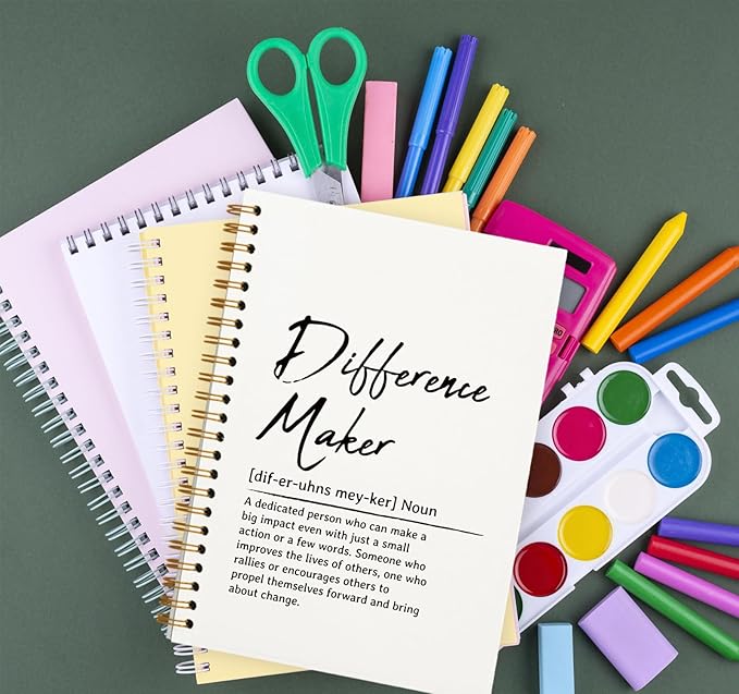 OXW Difference Maker Appreciation Gift, Meeting Notebook for Work, Thank You Gifts for Leader Mentor Manager Boss, Office Supplies Social Worker Notebook, White Hardcover Spiral Notebook 5.5 x 8.3