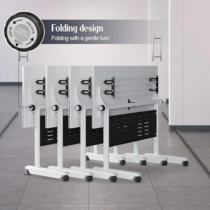 2Pack Conference Room Table, Folding Conference Table for Office Classroom, Mobile Training Tables with Casters Silent Wheels, Large Rectangular Convertible Modular Seminar Tables (L63in)