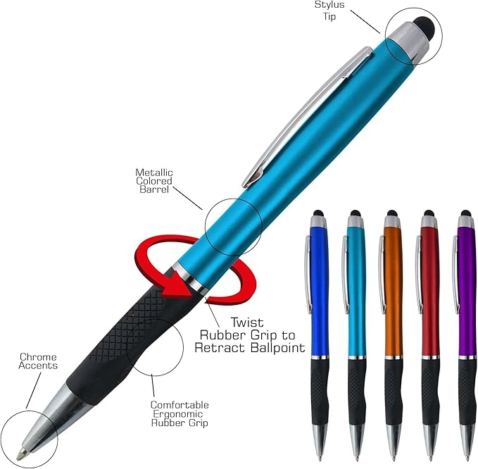 Personalized Stylus Pens With your Custom Logo or Text-300 Pack Bulk-for Businesses, Parties, and Events, 2 in 1 Ballpoint Pen + Capacitive Stylus for Touchscreen Devices, Black Barrel,Blue Ink