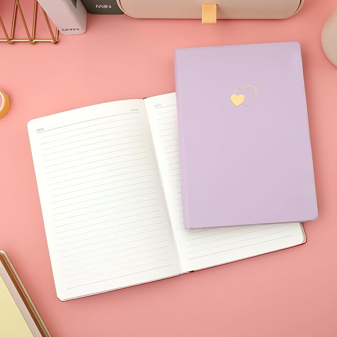 CAGIE Lined Journal Notebook for Women and Girls 256 Pages Cute Diary with Heart-Shaped Leather Journals for Writing A5 Soft Cover Notebooks for Work School (02 Purple, A5)