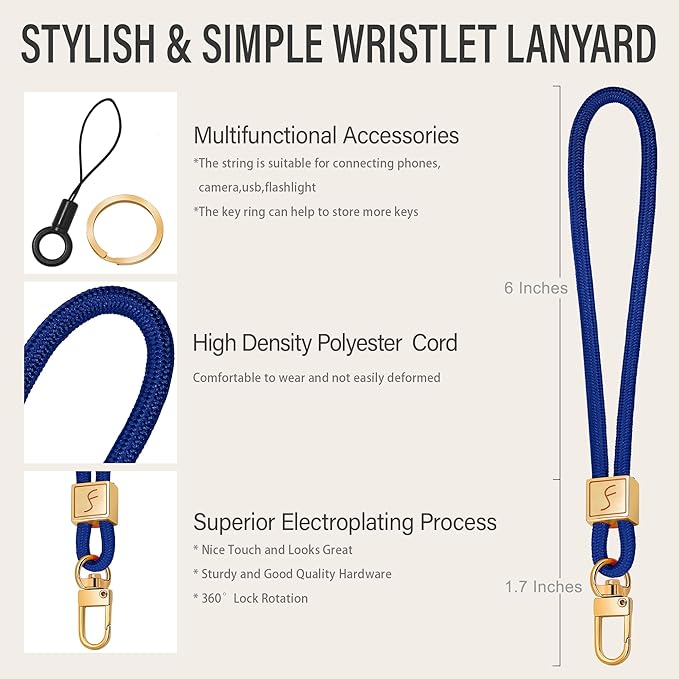 Fishent Keychain Wristlet lanyard, Cute Key Chain Holder, Upgraded Woven Wrist Lanyard for Keys, Wristlet Strap Keychain for Women Men Car Keys ID Badges Card Wallet Phone (Royal Blue)