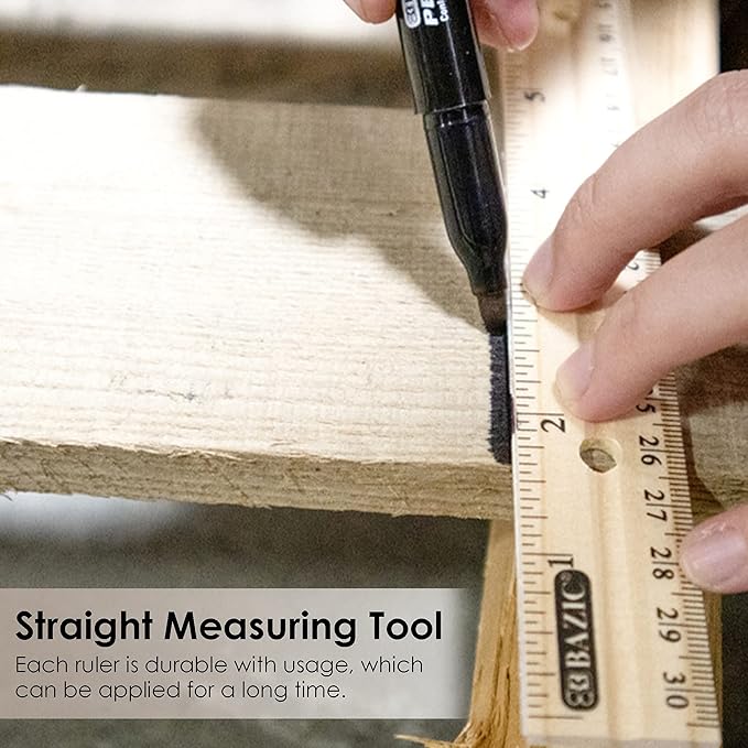 BAZIC Wooden Ruler 12" (30cm), Singel Metal Edge, Inches Centimeter Metric Measuring Drafting Rulers, for Students School Supplies (3/Pack), 1-Pack