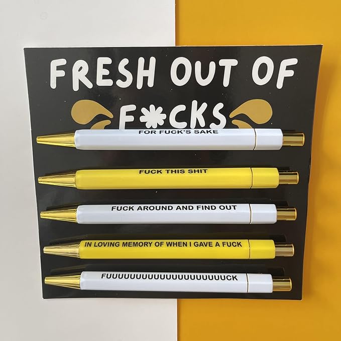 Funny pens,5-Count,Black Ink,Medium Nib 1.0mm,Funny Office Gifts for Coworkers,Personalized Pens Vibrant Funny Quotes Word Daily Pen (BY)