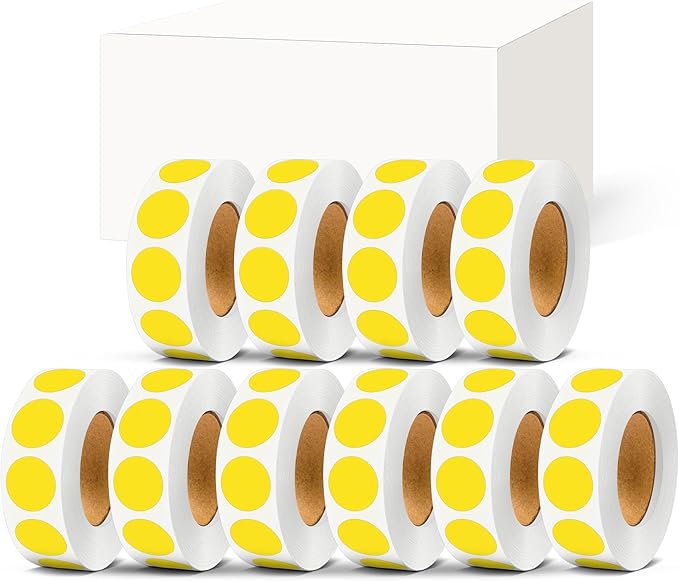 PARLAIM 3/4 Inch Dot Stickers, 10000 Pack Round Color-Code Circle Labels, Permanent Adhesive Color Coding Stickers Garage Sale Sticker - 10 Rolls Yellow