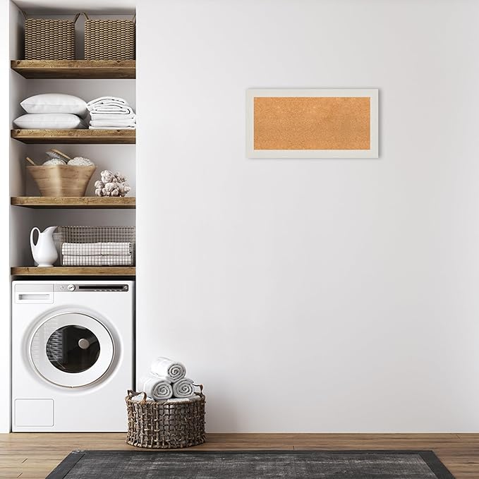 Amanti Art Natural Cork Board for Wall, 17x33 Vision Board with White Frame, Medium Corkboard Office Decor for Home Organization, Country Rustic Corkboard Pinboard to Display Items for Home