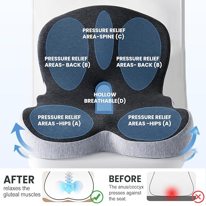 Back and Seat Cushion, 2025 New Ergonomic Non-Slip Memory Foam Seat Cushion with Back Support, L-Shaped Breathable Seat Cushions for Car, Office, Home (Mixed Gray)