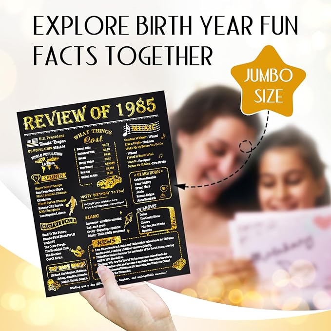 40th Birthday Card for Women Men, Jumbo Pop Up 40th Birthday Cards for Her Him, Happy 40th Birthday Decorations for 40 Year Old Women Men Funny Birthday Gifts, Review of 1985, Black Gold