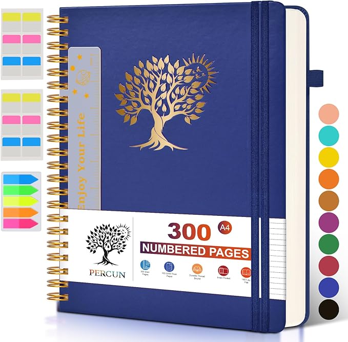 Large Spiral Notebook Journal for Women Men - 300 Numbered Lined Pages, College Ruled, A4 Hardcover Spiral Bound Notebook for School, Work, Note Taking, Writing, Leather Spiral Journal 8.5"x11"