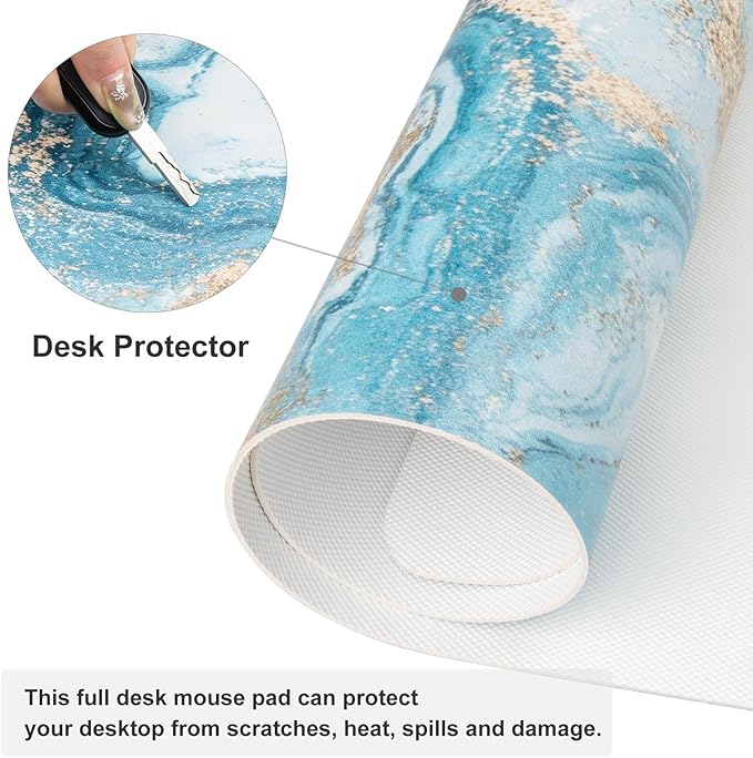 QIYI Desk Pad Large Keyboard and Mouse Pad for Laptop Computer, PU Leather Desk Cover Protector, Desk Décor Accessories for Office Home Work Writing Gaming 31.5" x 15.7" - Blue White Marble