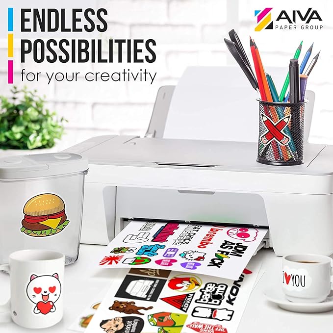 Printable Vinyl Sticker Paper - Waterproof Decal Paper for Inkjet Printer - 100 Self-Adhesive Sheets - Glossy White - Standard Letter Size 8.5"x11"