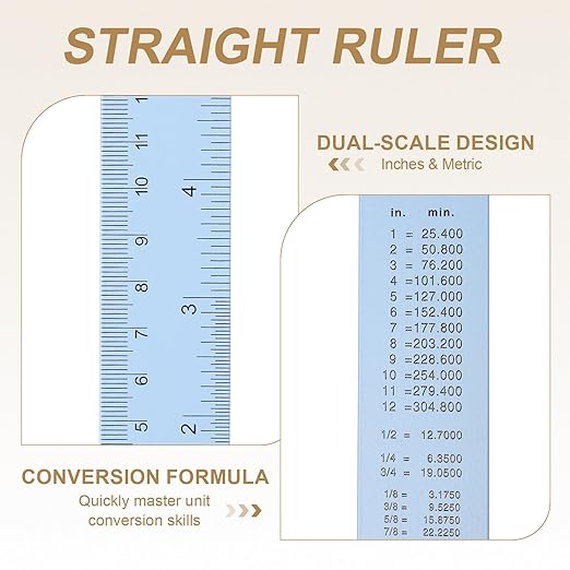 HARFINGTON 2pcs Metal Straight Ruler 20cm Metric SAE Aluminum Alloy Measuring Rulers Scale Tool with Hole for Measure Study Reading Classroom Office, Light Blue