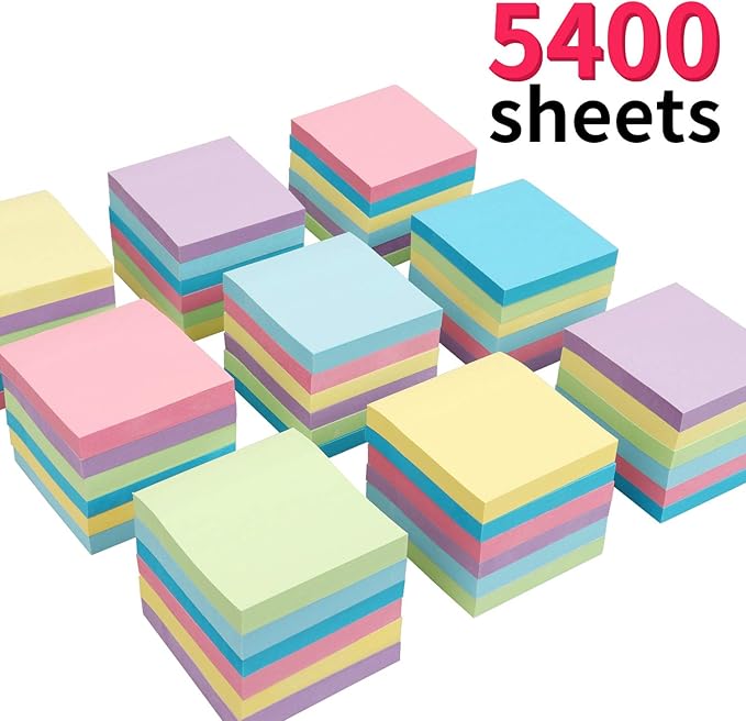 MyLifeUNIT Sticky Notes 3x3, Bulk Pack 54 Note Pads 5400 Sheets for Da ...
