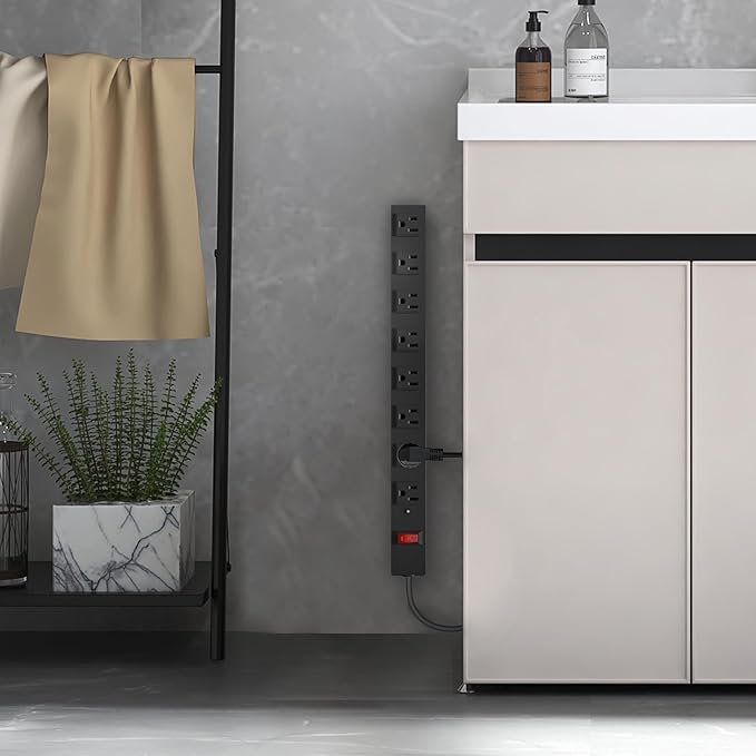 8 Outlets Metal Heavy Duty Power Strip with 12 Ft 14AWG Power Cord,Wide Spaced Outlets,Wall Mount Long Power Strip for Commercial,Industrial,School,Garage,Home,15A 125V 1875W,Black (12FT)