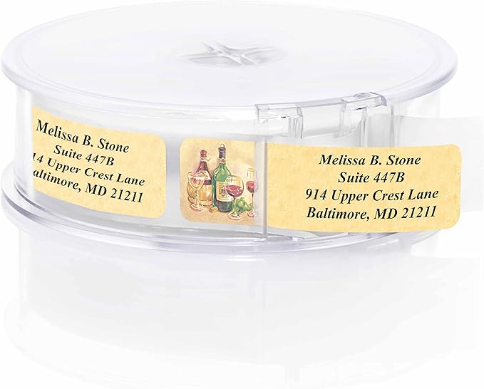 Vintage Wine Designer Rolled Address Labels with Elegant Plastic Dispenser