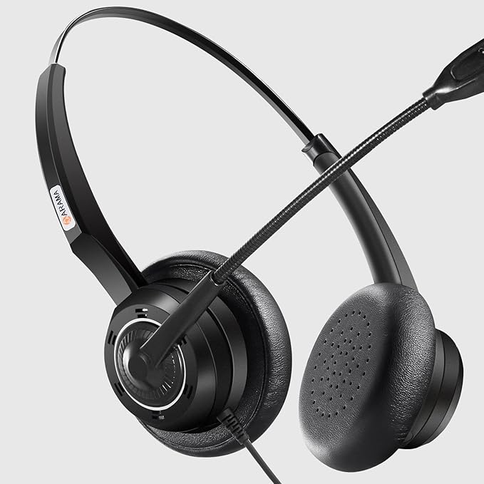 Arama USB Headset with Microphone for PC Laptop, On-Ear Wired Computer Headset with Noise Cancelling Mic & in-line Control for Home Office Call Center Online Class Skype Zoom（A202USB）