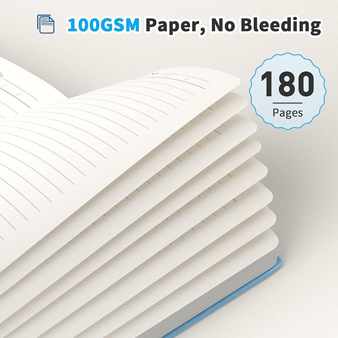 Lined Journal Notebook, 2 Pack, 180 Pages, A5 Journals for Writing, 100 GSM Thick Paper, Small Notebooks Daily Journal for Women Men Work, Business, School, Travel Supplies