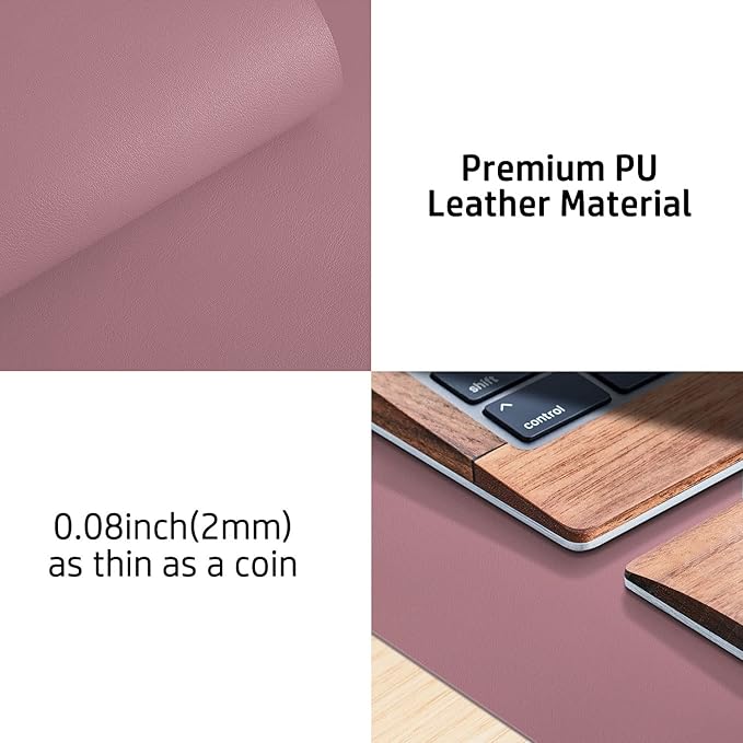 Aothia Leather Desk Pad Protector, Mouse Pad, Office Desk Mat, Non-Slip PU Leather Desk Blotter, Laptop Desk Pad, Waterproof Desk Writing Pad for Office and Home (Dark Pink, 23.6" x 13.7")