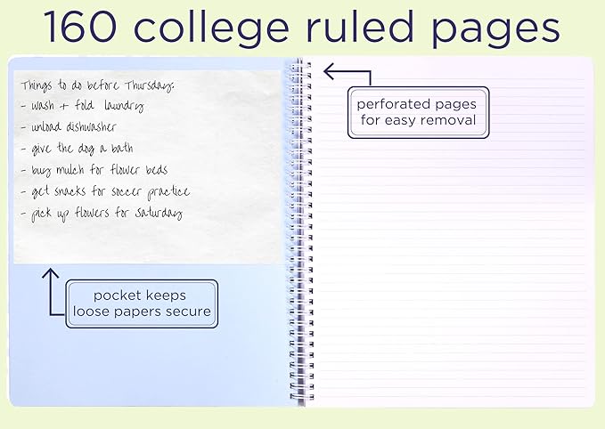 Steel Mill & Co Cute Large Spiral Notebook College Ruled, 11" x 9.5" with Durable Hardcover and 160 Lined Pages, Light Blue Dots