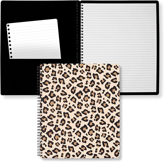 Steel Mill & Co Cute Large Spiral Notebook College Ruled, 11" x 9.5" with Durable Hardcover and 160 Lined Pages, Leopard