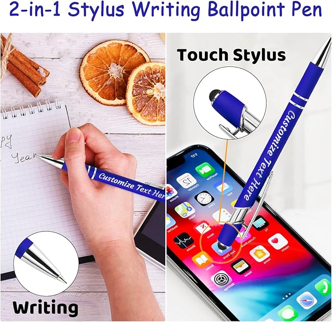 Personalized Pens with Name Custom Engraving Ballpoint Pens with Stylus Tip Customized Smooth Writing Pens Personalized Gifts for Anniversary Birthday or Graduation(White,Black Ink)
