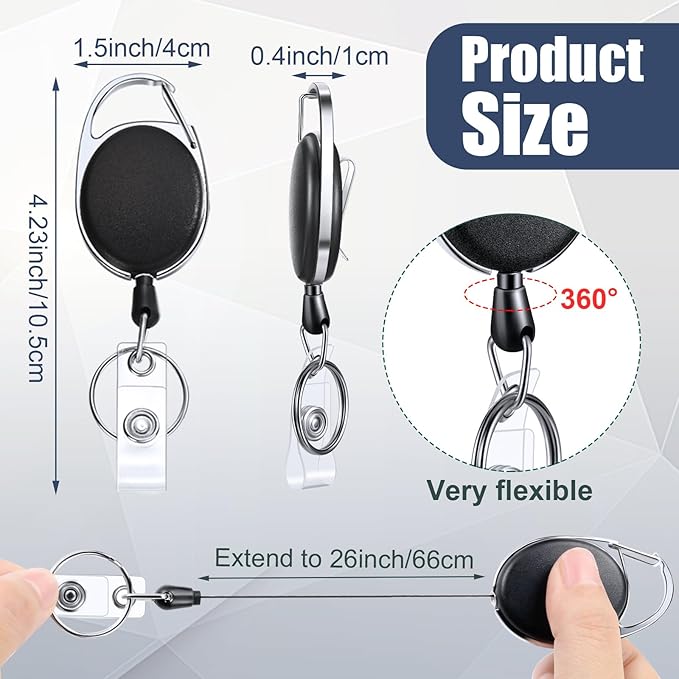 Honoson Heavy Duty Retractable Badge Reels Batch ID Badge Holder Retractable Clip Bulk Card Key Holder with Ring for Office Worker Employee, Doctor Nurse Gifts(Black,30 Pcs)