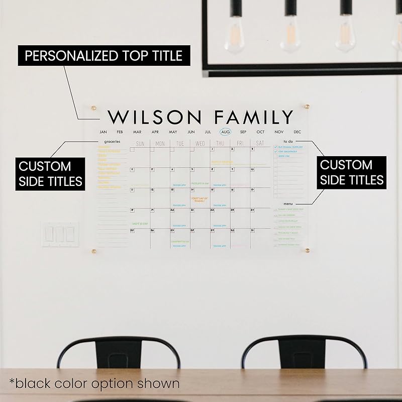 Personalized Clear Acrylic Calendar for Wall, Calendar Whiteboard for Wall, Dry Erase Wall Calendar, Wall Calendar Organizer System for Home (Block, Jade, 23"W x18.5"H)