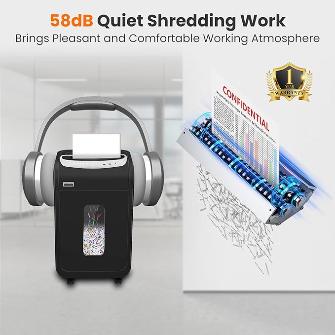 Paper Shredder for Home Office Heavy Duty with 60 Mins Running with US Patented Cutter,Shred CD/Card with Extra Large Bin,AUTO Jam Proof(ETL) (25-Sheet Cross Cut)