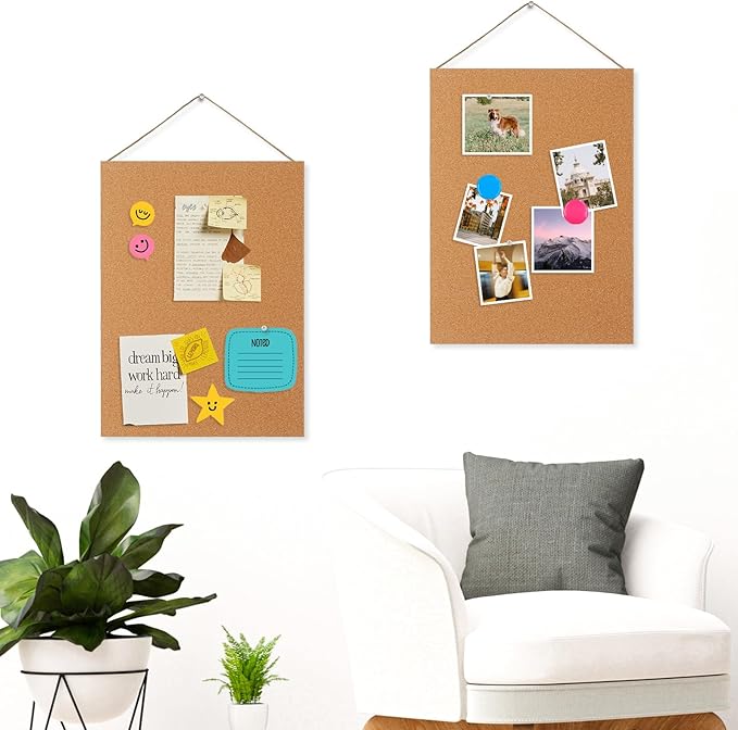 DOLLAR BOSS Magnetic Cork Board, 2 Pcs 16" x 12" Small Cork Bulletin Board 0.7" Thick Frameless Corkboards for Walls Pin Notice Board with 8 Magnets 10 Pushpins for Home Office Kitchen School Decor