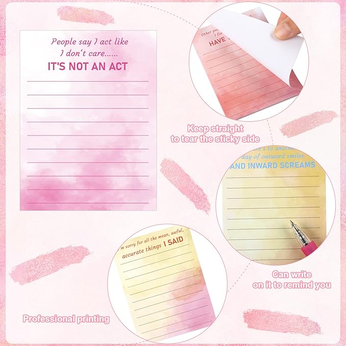 Funny Notepads with Sayings Sticky Funny Office Supplies to Do List Sarcastic Work Assorted Notepad for Workers, 12 Designs, 3 x 3.93 Inch(Watercolor Style)