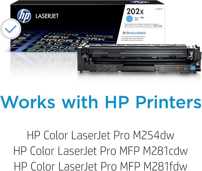 HP 202X Cyan High-yield Toner Cartridge | Works with HP Color LaserJet Pro M254, HP Color LaserJet Pro MFP M281 Series | CF501X