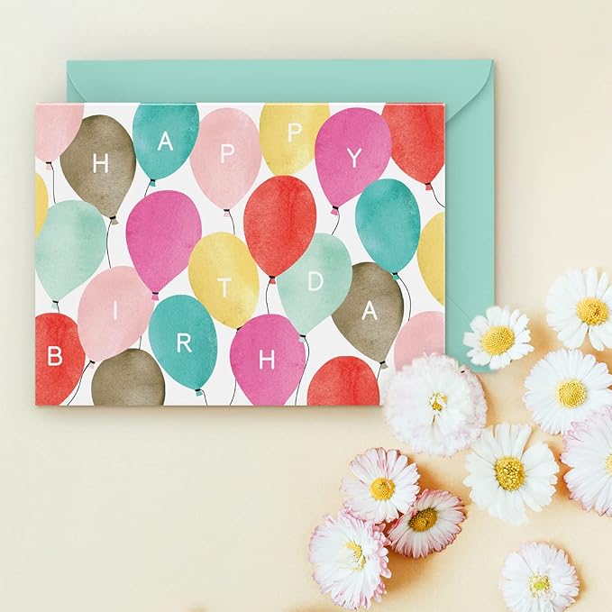 Watercolor Bulk Birthday Cards Assortment – 48pc Bulk Happy Day sheets with Envelopes Box Set – Assorted Blank Celebration Sheets for Women, Men, and Kids in a Boxed flyers Pack