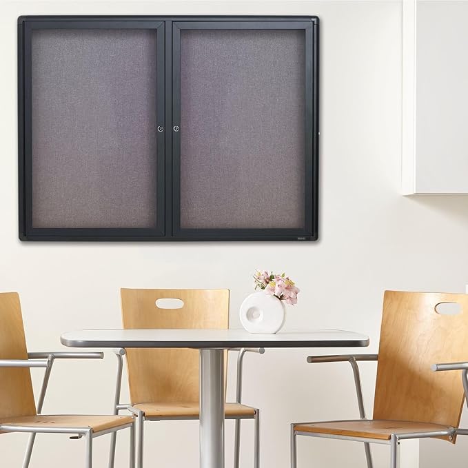 Quartet Enclosed Radius Fabric Bulletin Board, 6' x 4', 3 Door, Graphite Frame (2367L)