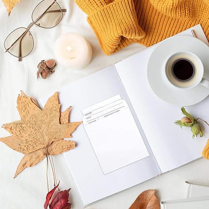 200 Pieces Library Pockets and Cards, Library Check out Cards Library Card Pocket Self Adhesive Library Card Pocket Envelopes for School Office Public Library Books