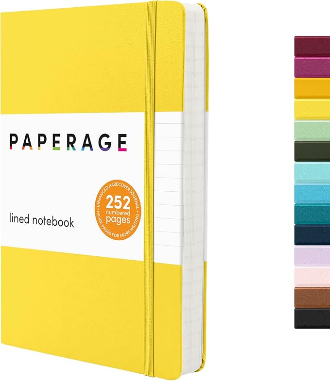 PAPERAGE Lined Journal Notebook, (Yellow), 252 Pages, Medium 5.6 in x 8 in - 100 GSM Thick Paper – Hardcover Journaling Notebook for Work, School & Note Taking