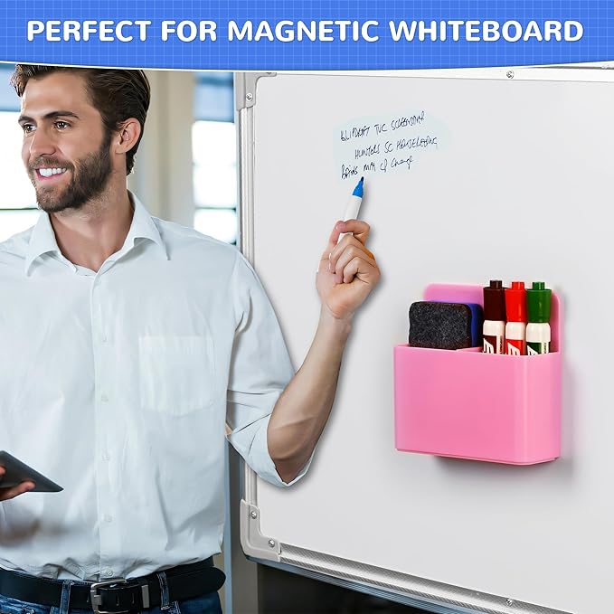 Magnetic Dry Erase Marker Holder, Magnetic Pen Marker Holder for Whiteboard, Fridge, Locker Accessories, School, Office, Home, Magnet Pen Cup,1 Pack, Pink