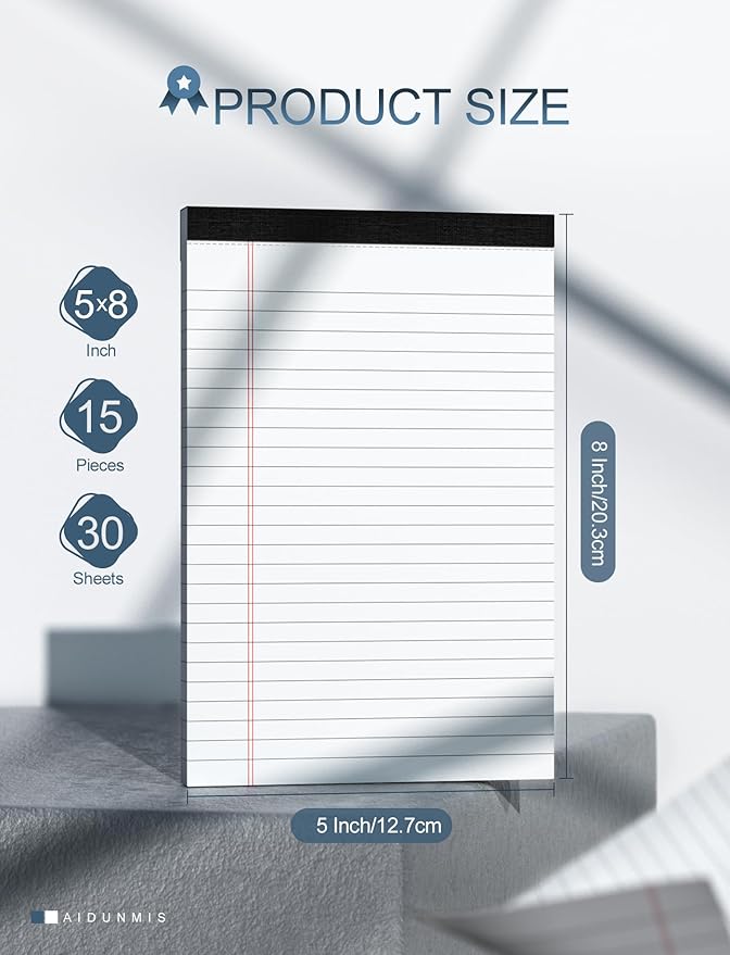 White Legal Pads 5x8 Small Note Pads 5x8 College Ruled Paper Tablets 15 Pack Writing Pads 5x8 Paper Pads Small Notepads 5x8 Notebook Paper Lined Writing Pad Small Legal Pad 5 x 8 White 30 Sheets/Pad