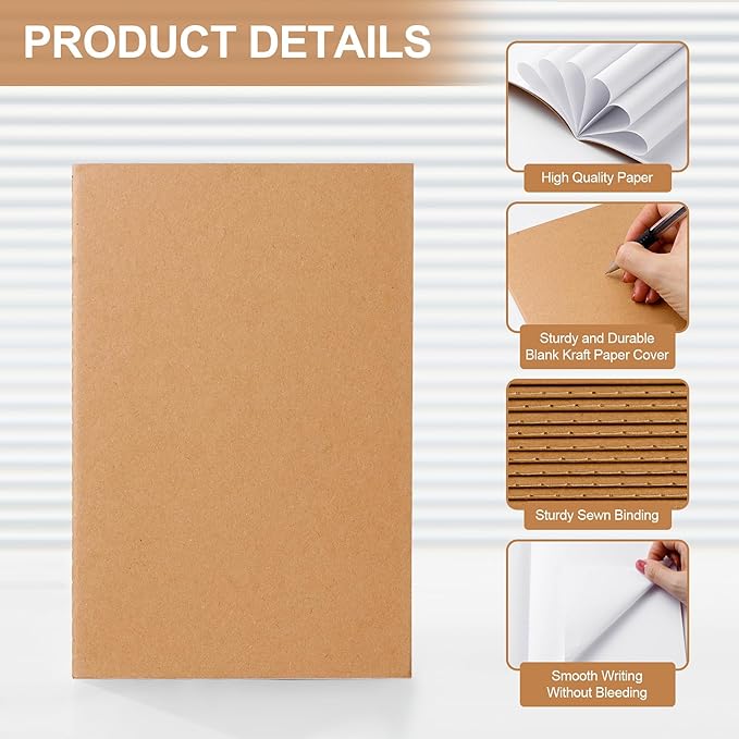 30 Pack A5 Unline Kraft Notebooks, 8.3x5.5inch Blank Journal Notebook Bulk for Drawing & Writing, Small Blank Paper Sketchbook Travel Journal Set for Adult, Paint Beginner and Student, 60 Pages
