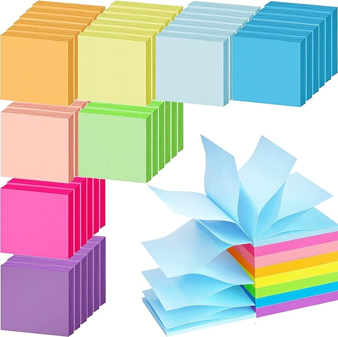 48 Pack 3840 Sheets Pop Up Sticky Notes 3X3 in Bright Color Self Sticky Note Pads Colorful Post Stickies for Office Home School Meeting, 80 Sheets/pad